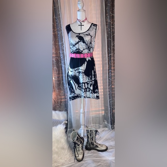 Misslook SKULL and Raven Black and white Tank top midi length dress plus size 3X - Picture 4 of 16